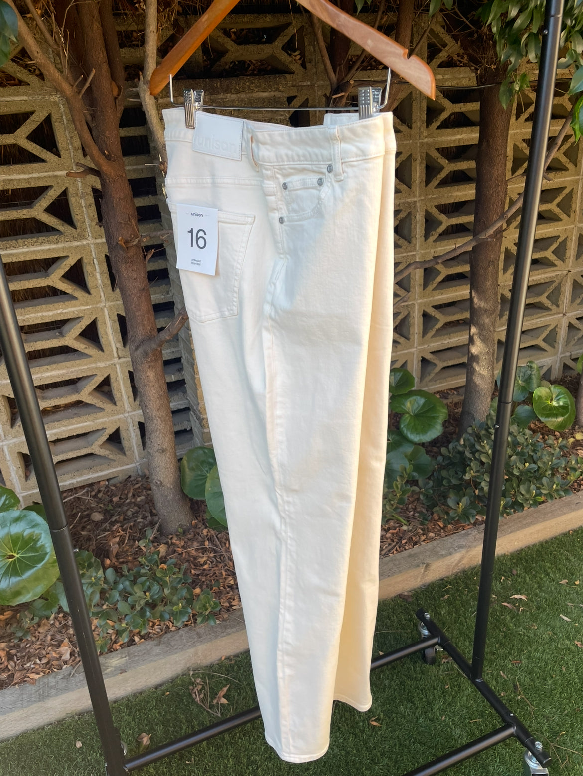 Unison Classic Ecru Straight Leg High Rise Jeans