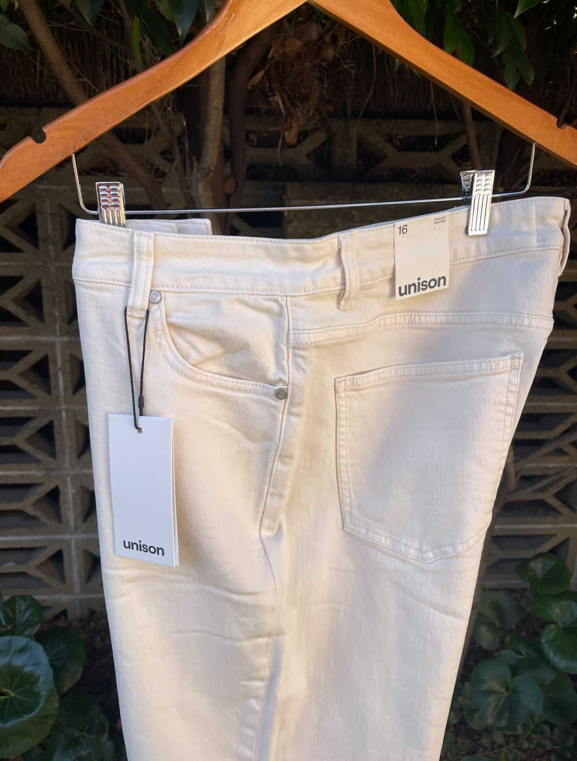 Unison Classic Ecru Straight Leg High Rise Jeans