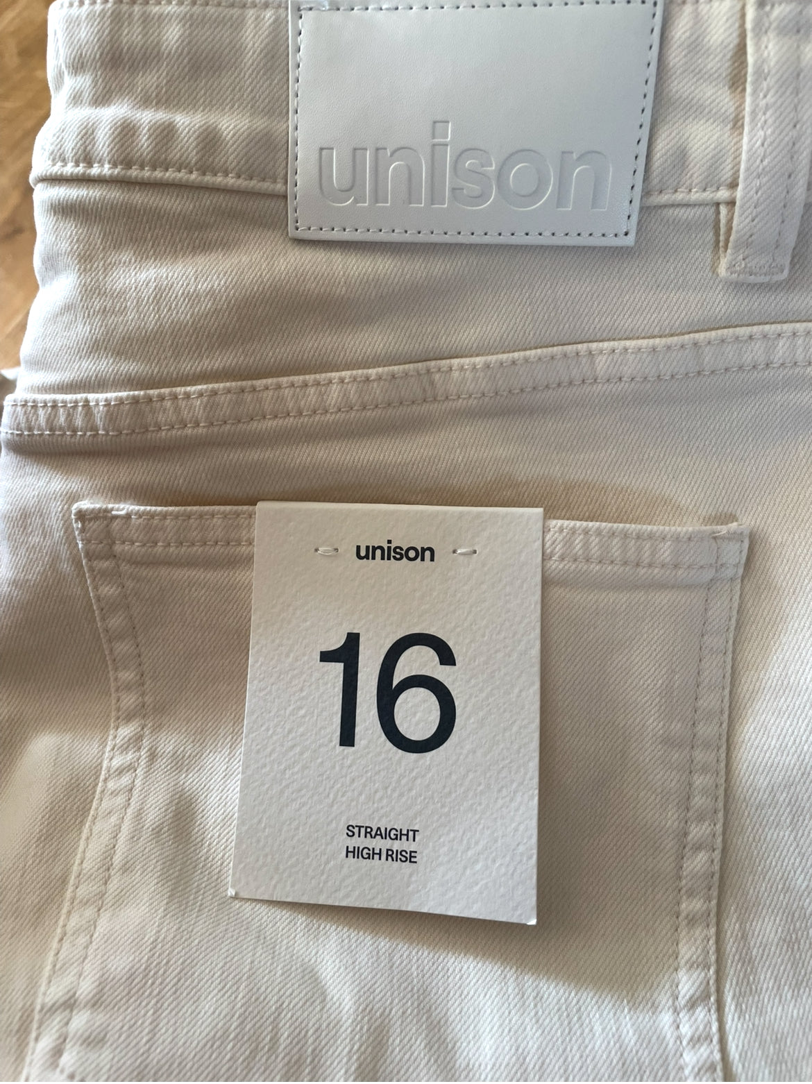 Unison Classic Ecru Straight Leg High Rise Jeans