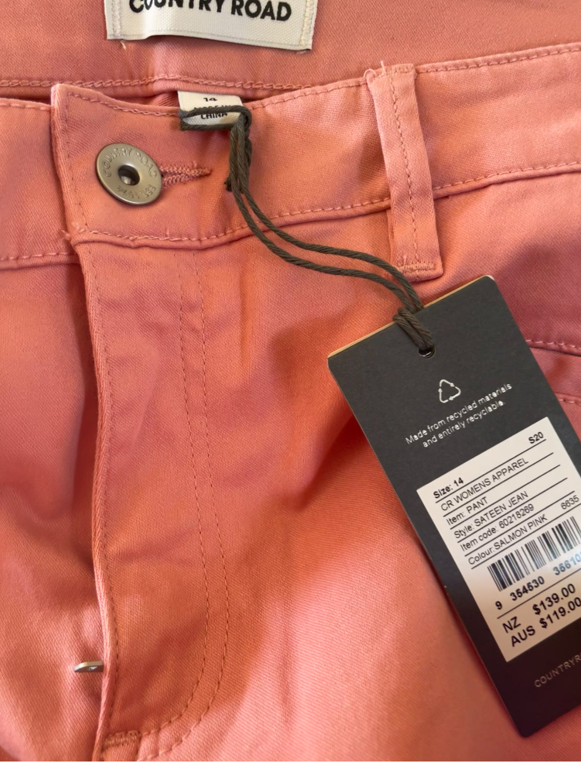 Country Road Sateen Salmon Pink Jean