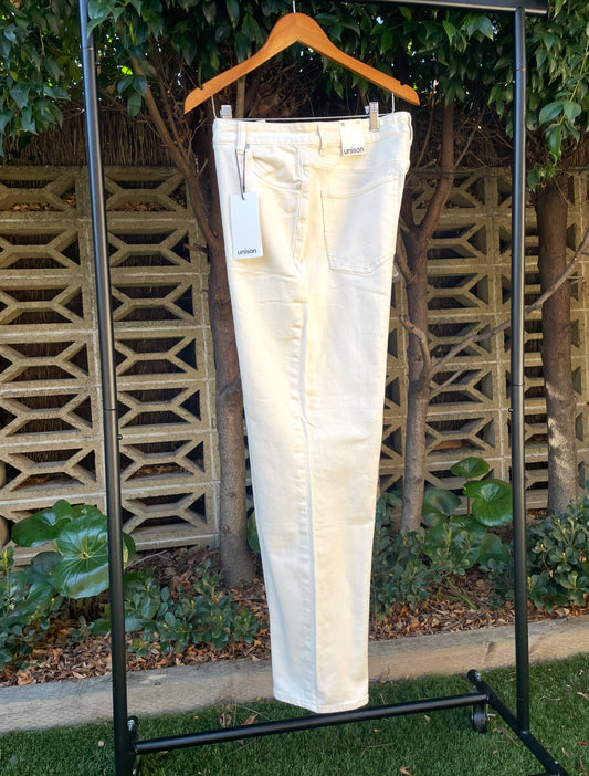 Unison Classic Ecru Straight Leg High Rise Jeans