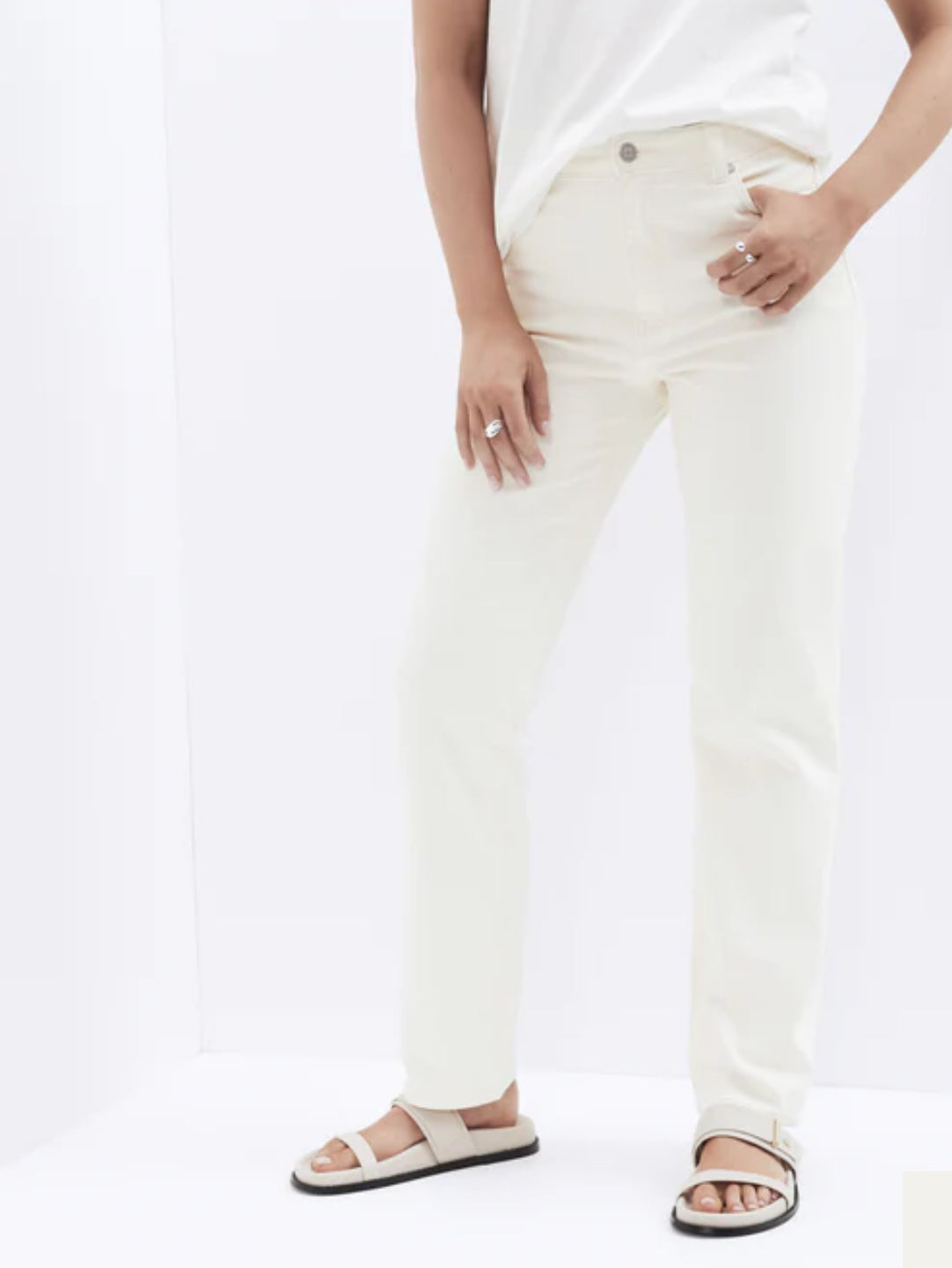 Unison Classic Ecru Straight Leg High Rise Jeans